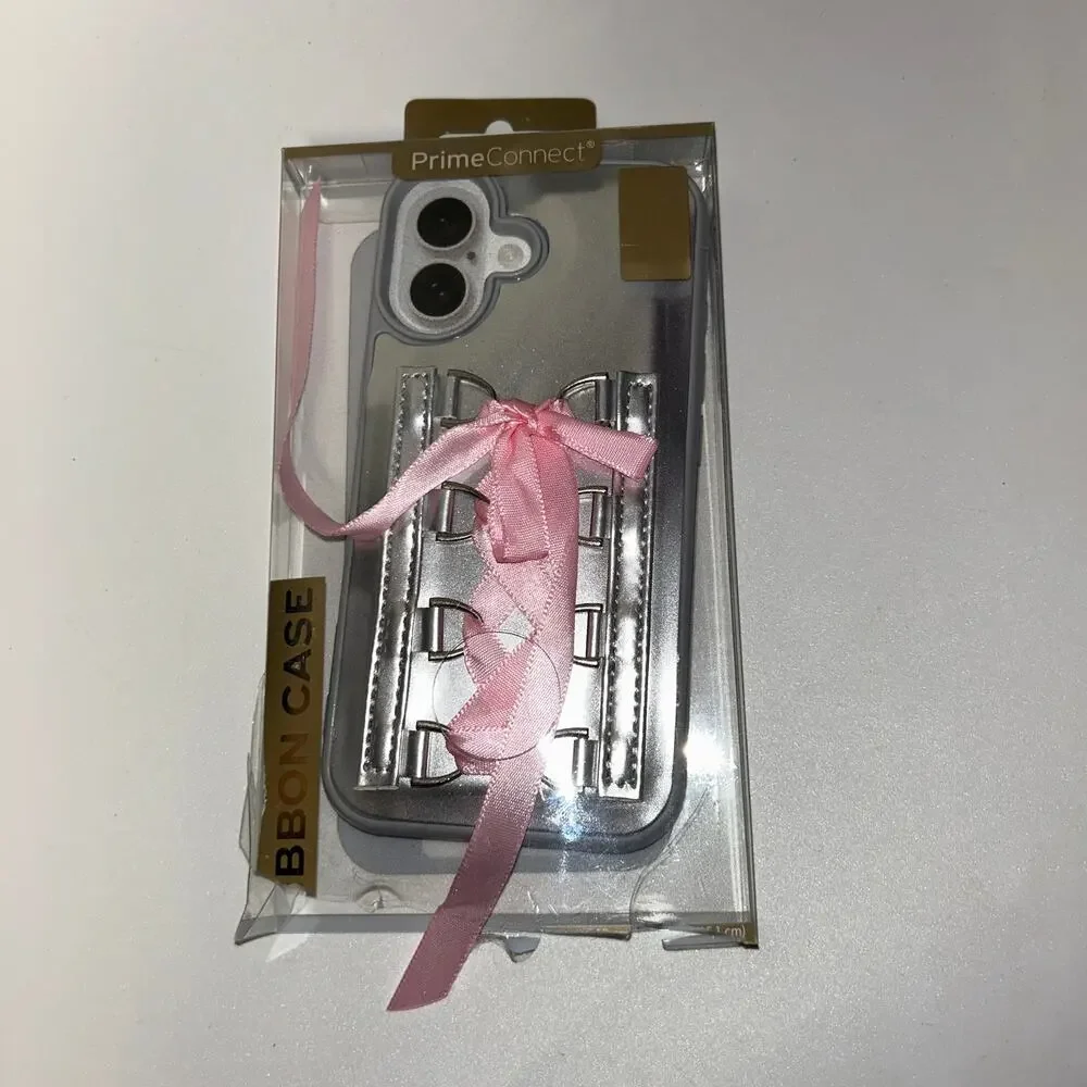 New Iphone 16 Silver Pink Croquette Lace-Up Phone Case Prime Connect